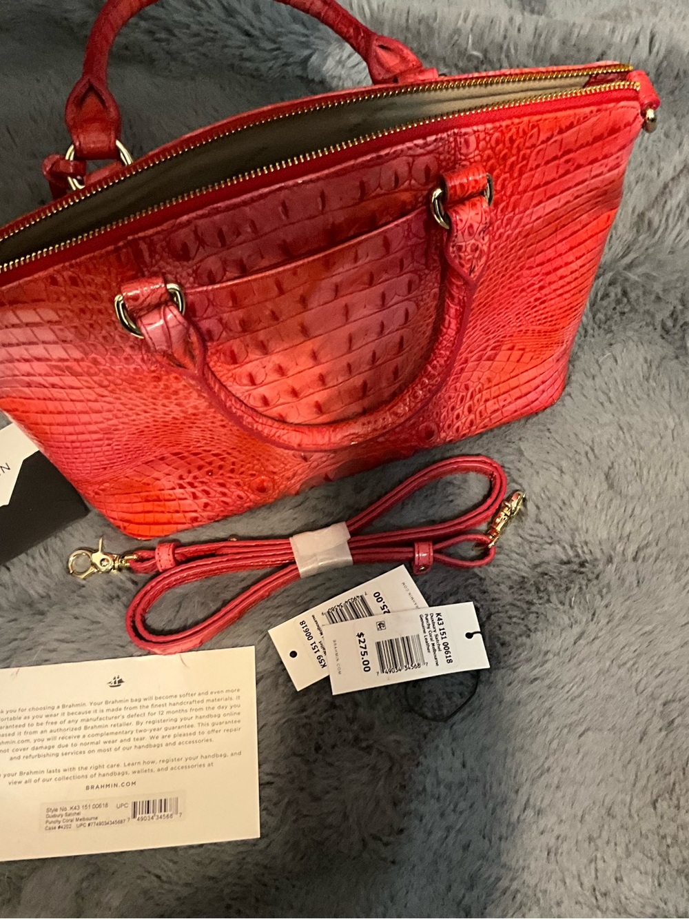 Brahmin Red Croc-Embossed Leather Satchel with Gold Hardware - Picture 2 of 8